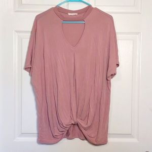 Entro size Small oversized front knot shirt, mauve shirt, keyhole neckline
